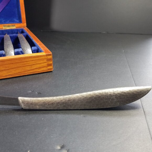 MCM Steak Knives Set of 6 Arts & Crafts Hasakui Inami Japan Hand Hammered Handle - Picture 8 of 15